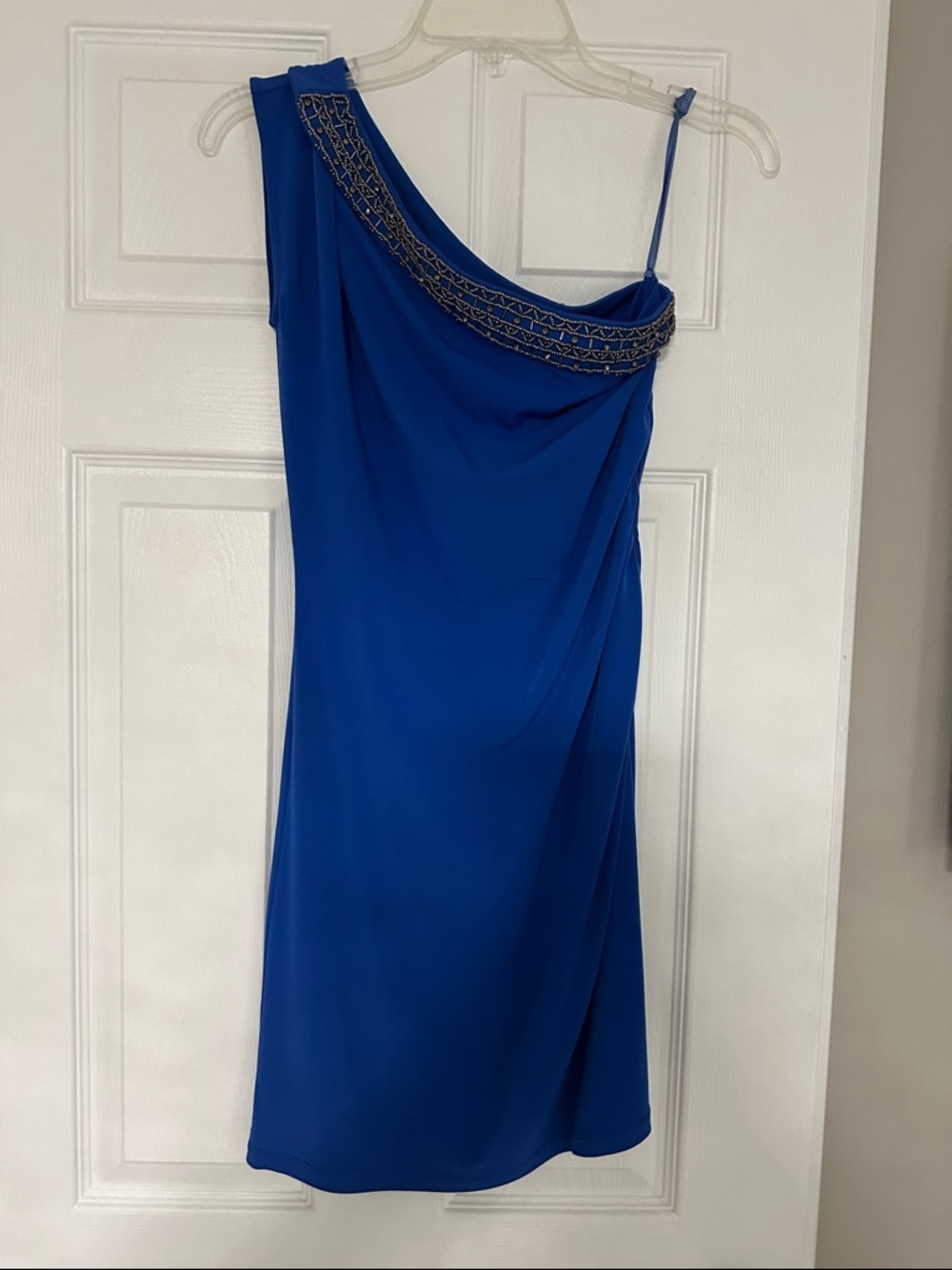 Gianni Bini Royal Blue One-Shoulder Dress with Beaded Trim